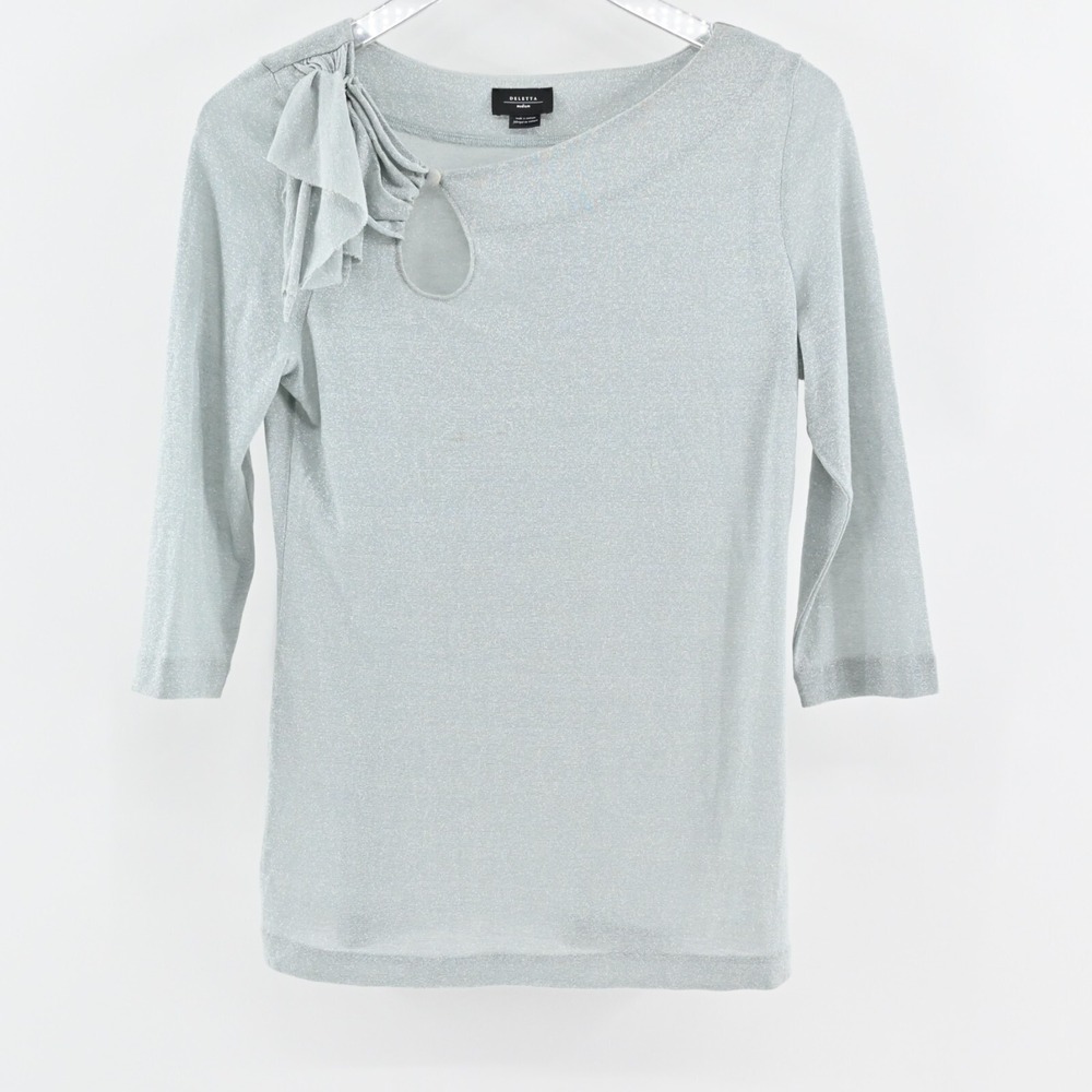ANTHROPOLOGIE Top Womens Sz M Deletta Illilouette Falls Bow Blouse Metallic‎ Y2k